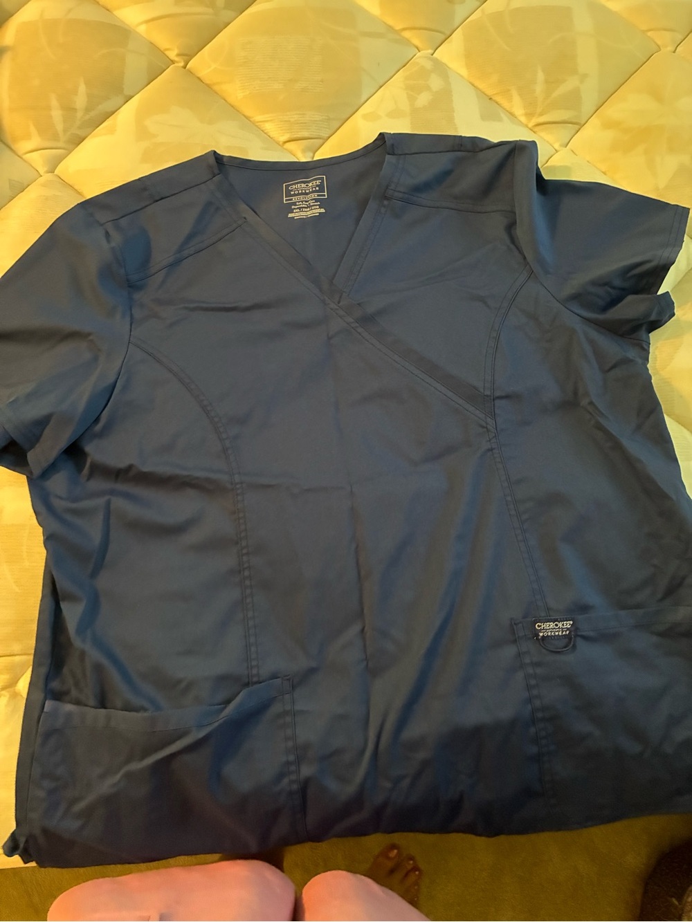 Cherokee Workwear Women’s ,V-Neck Scrub Top - Navy Blue